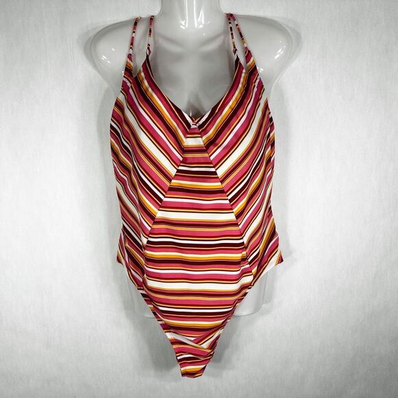 No Boundaries Plus Sz 3X Swimsuit 23W 25W Juniors Plus Orange Pink One Piece 847 - Picture 8 of 11